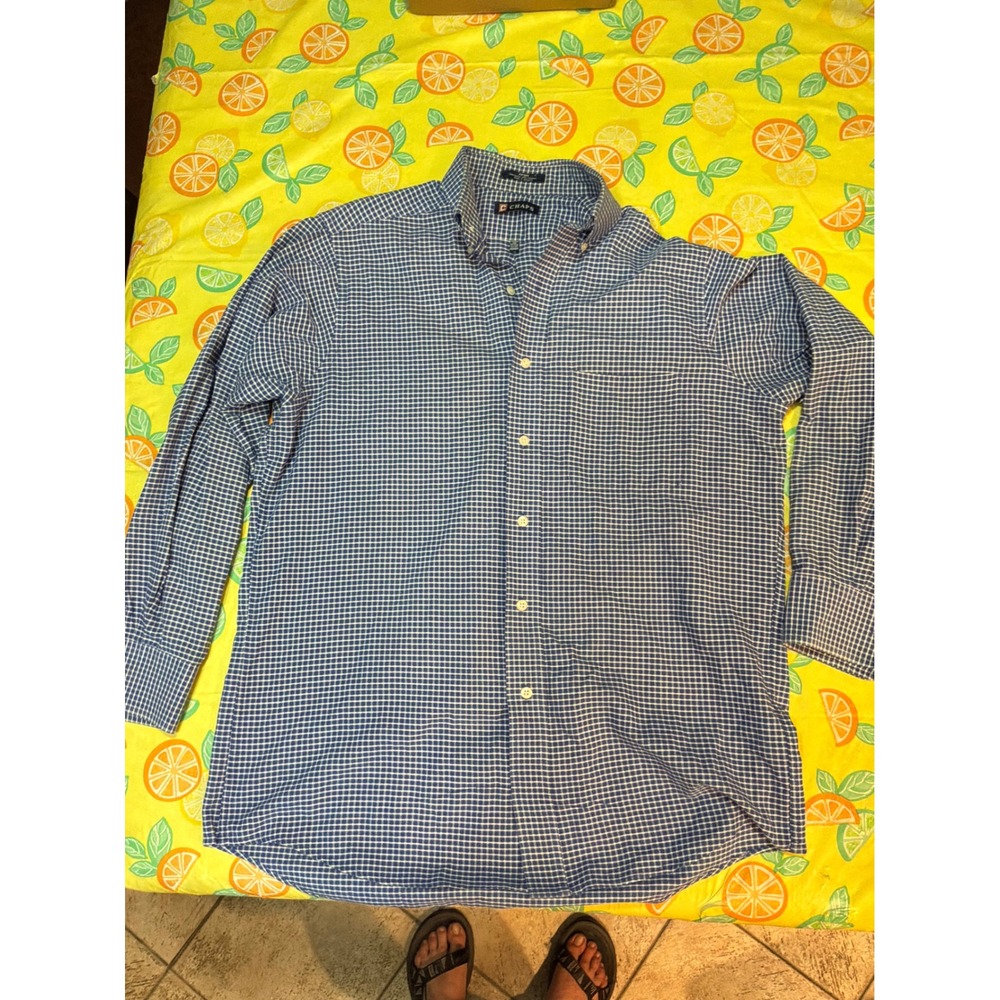 Preppy Mens Chaps Button Down Shirt M Blue White Check